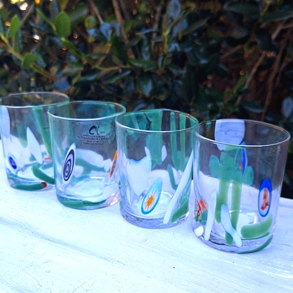 Murano Glass Cups Millefiori Tumblers Drinking Glasses Gift Set 4 Made in Italy